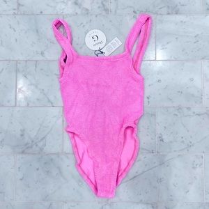 Hunza G Square Neck One Piece Crinkle Swimsuit Pink